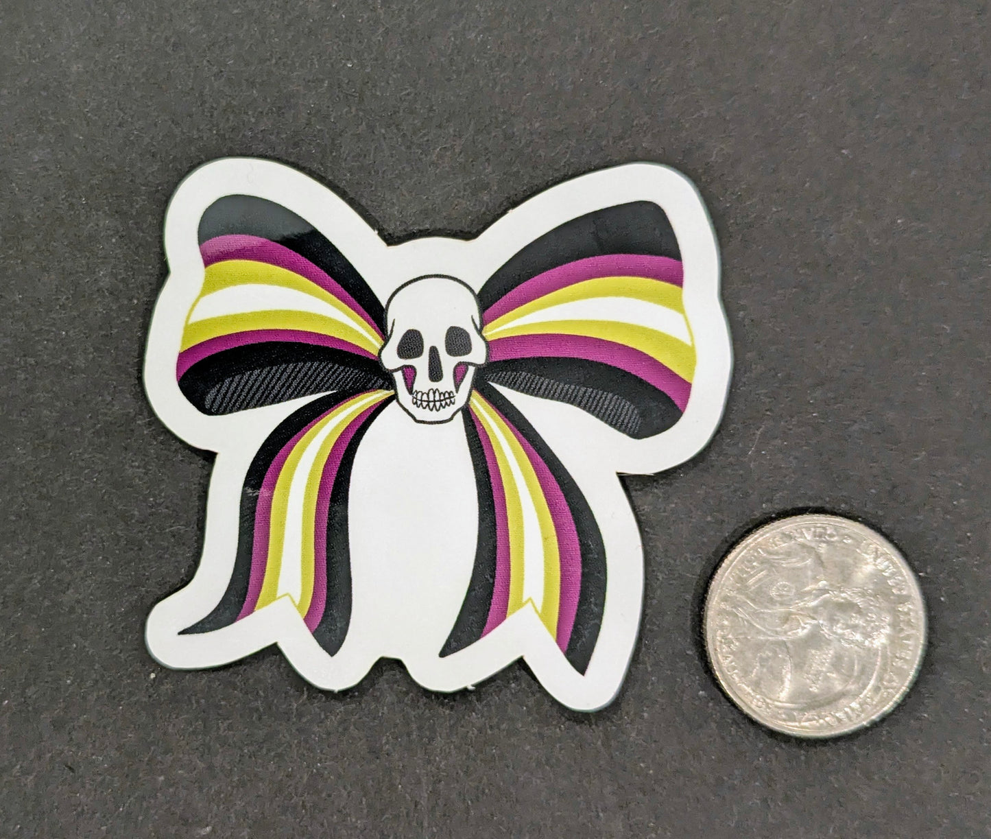 Nonbinary Skull Bow sticker