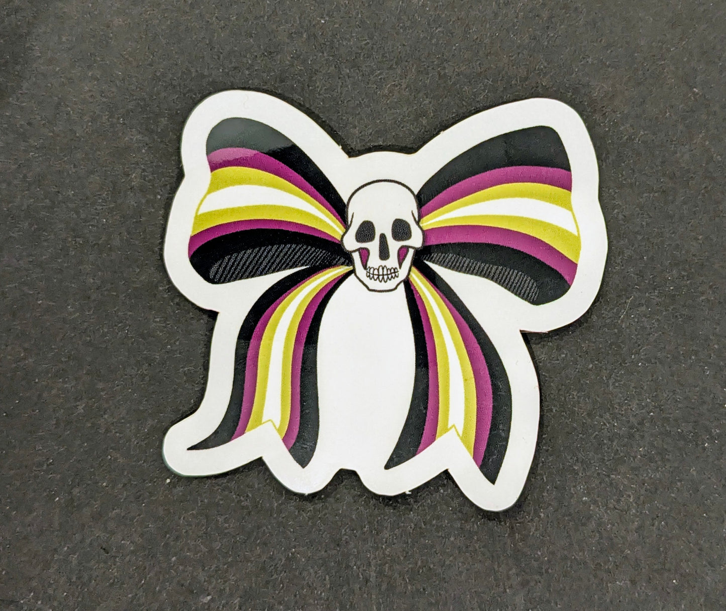 Nonbinary Skull Bow sticker